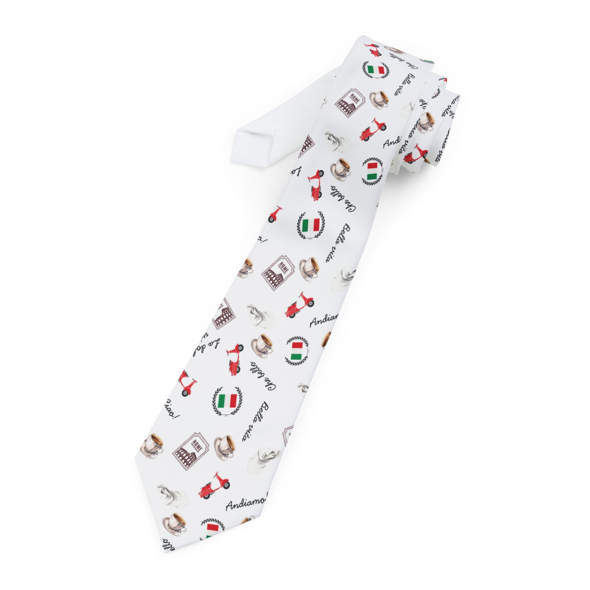 Italian Icons Necktie, Italian Flag, stamp, electric scooter, espresso Pattern Tie for gifting