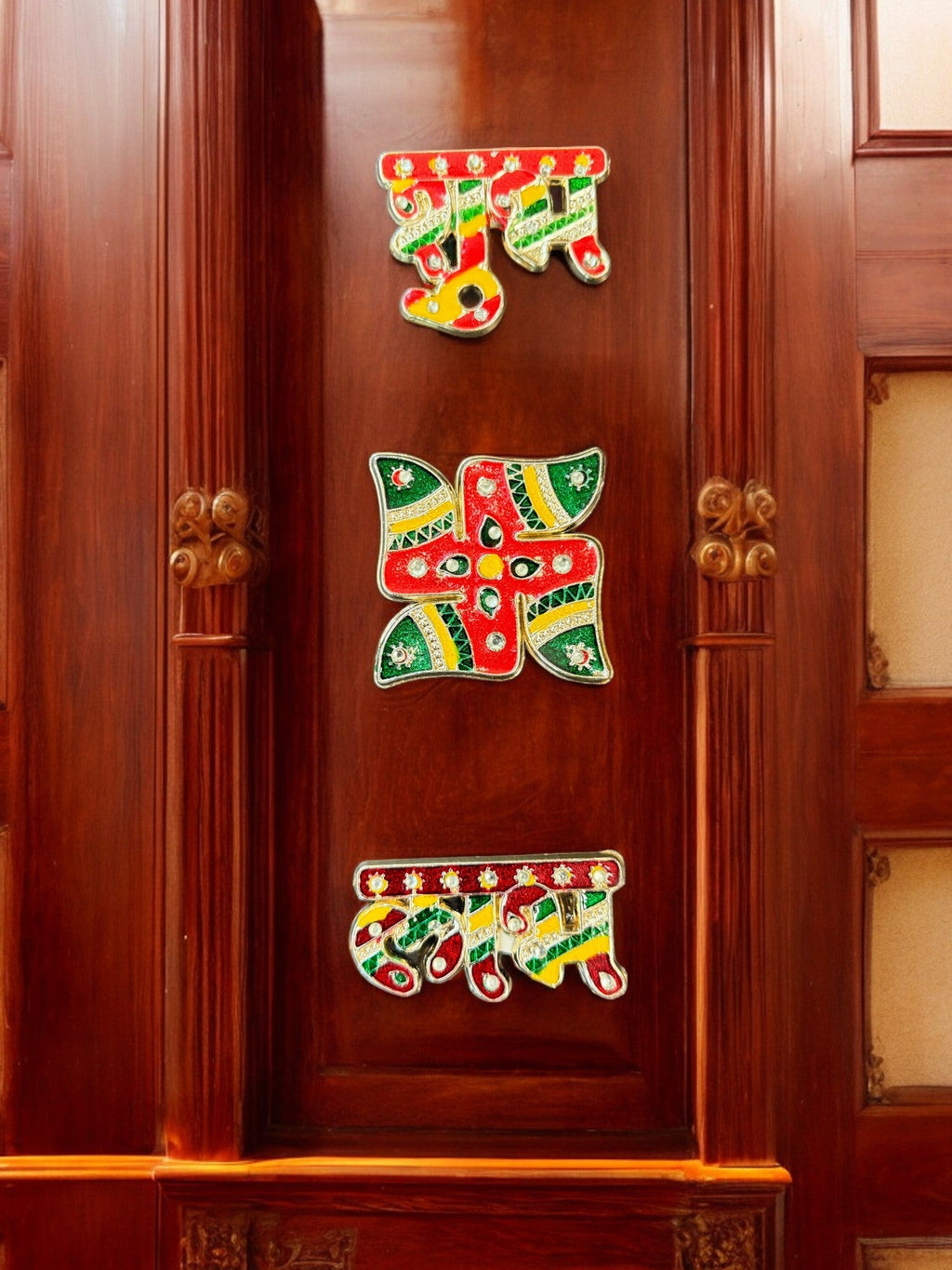 Shubh Labh, Swastik Sticker with Stone Work