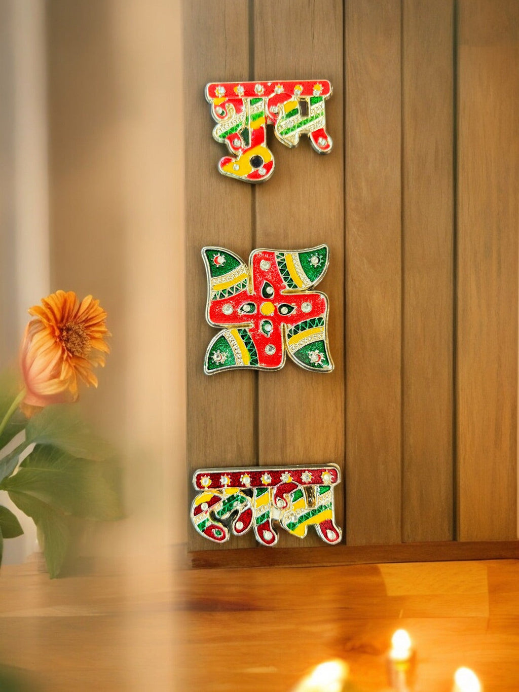 Shubh Labh, Swastik Sticker with Stone Work