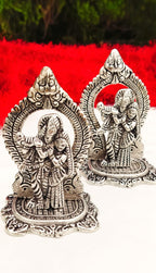 Antique Finish German Silver Radha Krishna with Arch -  Krishna Janmashtami Gift/Favors