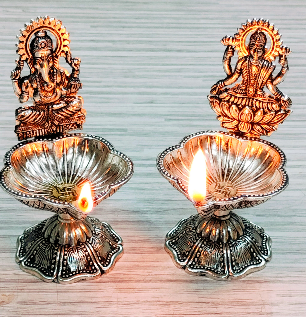 Antique German Silver Laxmi Diya