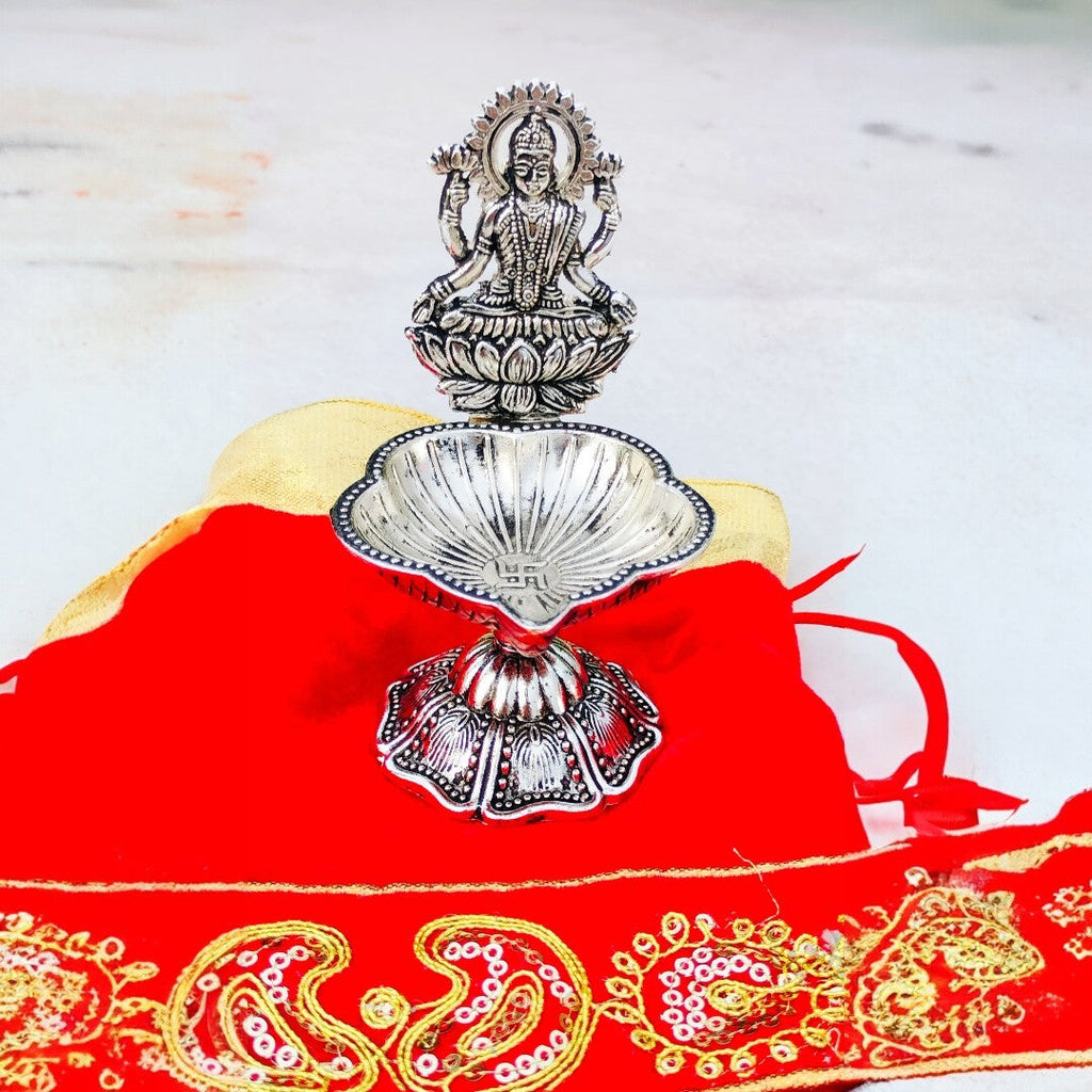 Antique German Silver Laxmi Diya