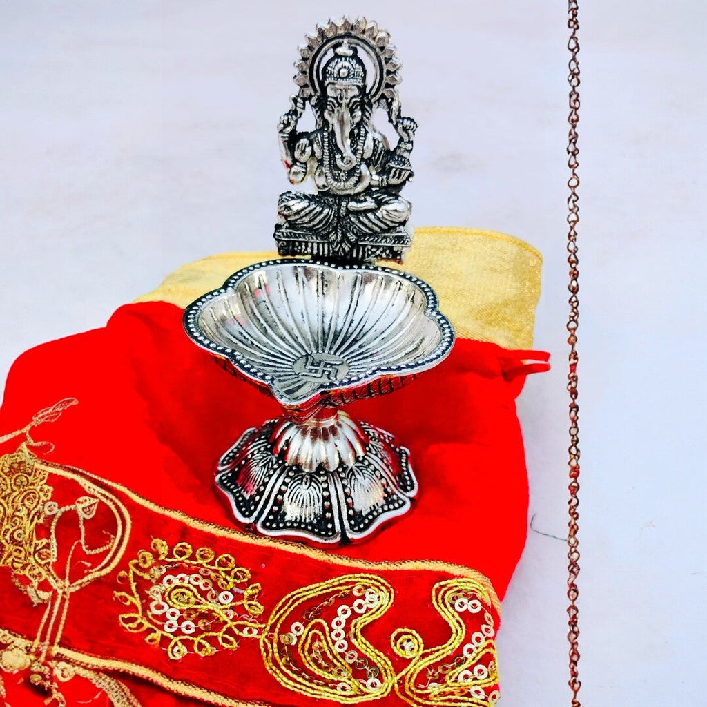 Antique German Silver Ganesh Diya