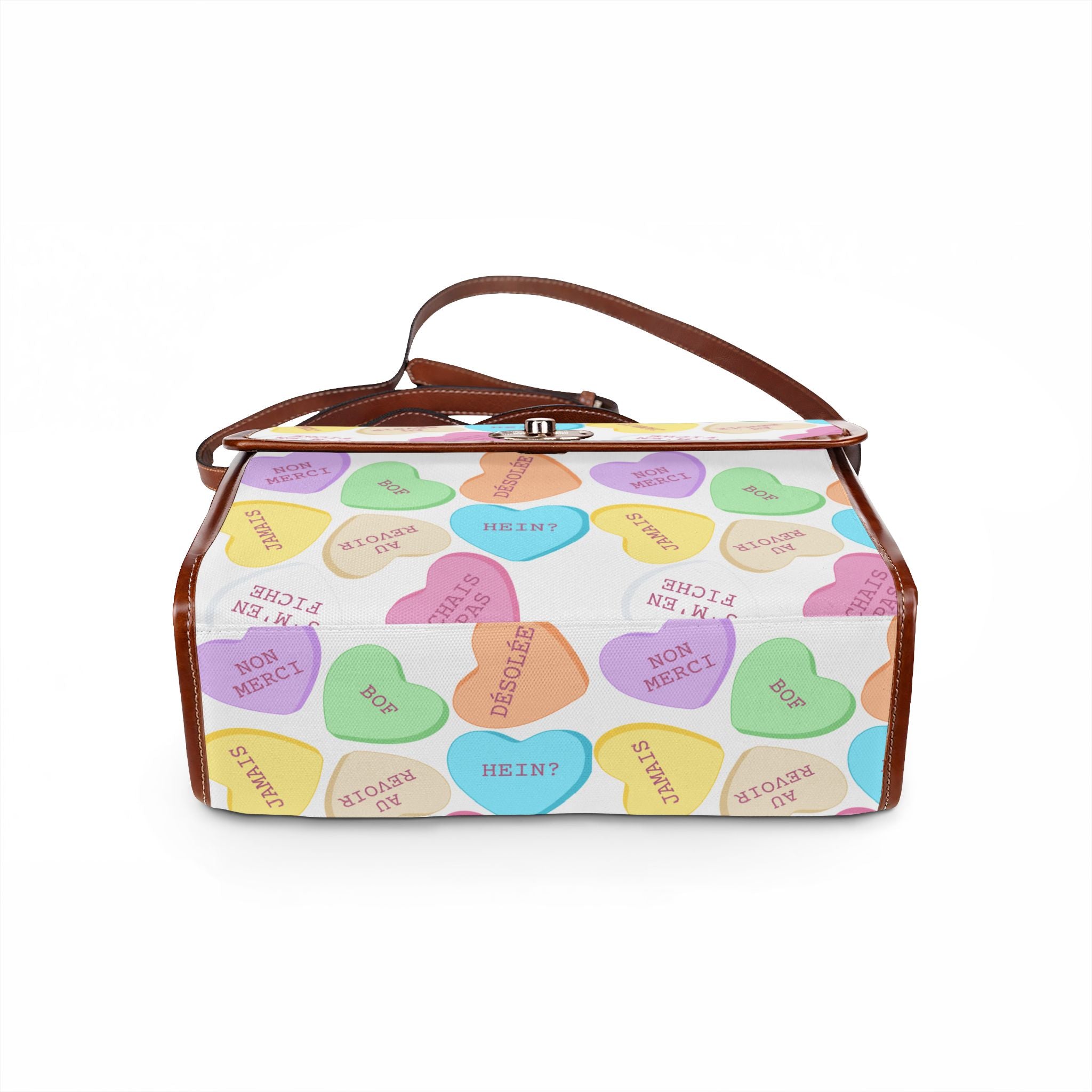 Sassy French Conversation Heart Pattern Waterproof Canvas purse, Pastel Candy Hearts Purse