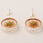 Real Sunflower & Sterling Post Earrings