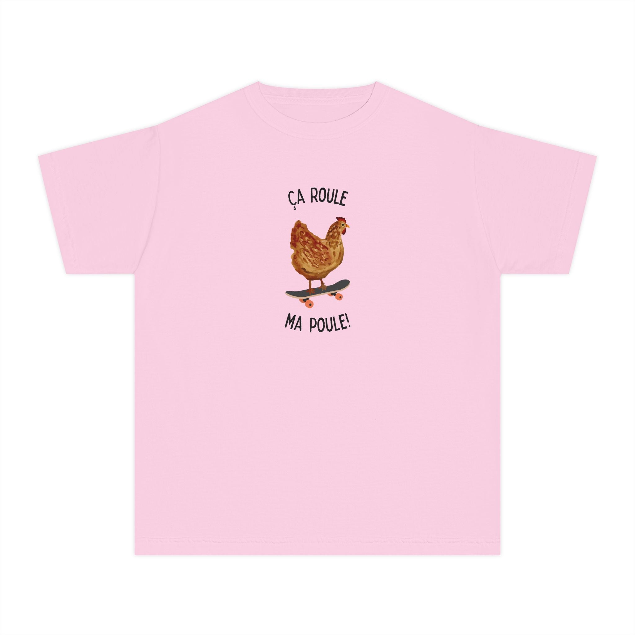 Kids funny French tee "Ça Roule Ma Poule", Youth T-Shirt, Cute Farm Animal Design