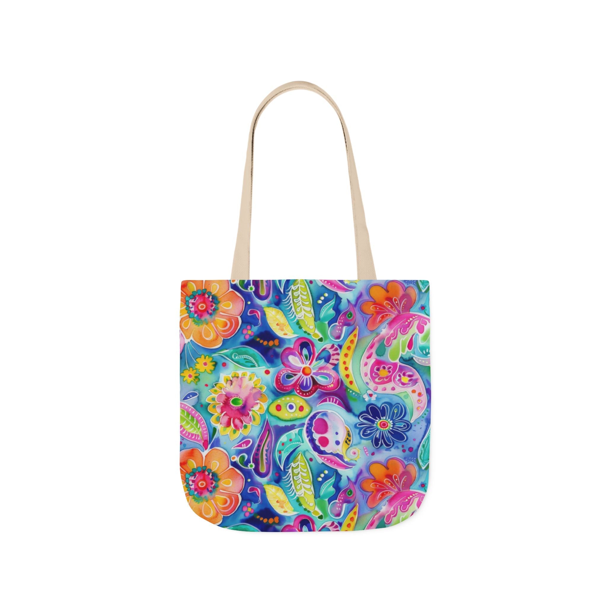 Bespattered Facade Colorful Flowers Canvas Tote Bag | 3 Sizes and 5 Strap Colors