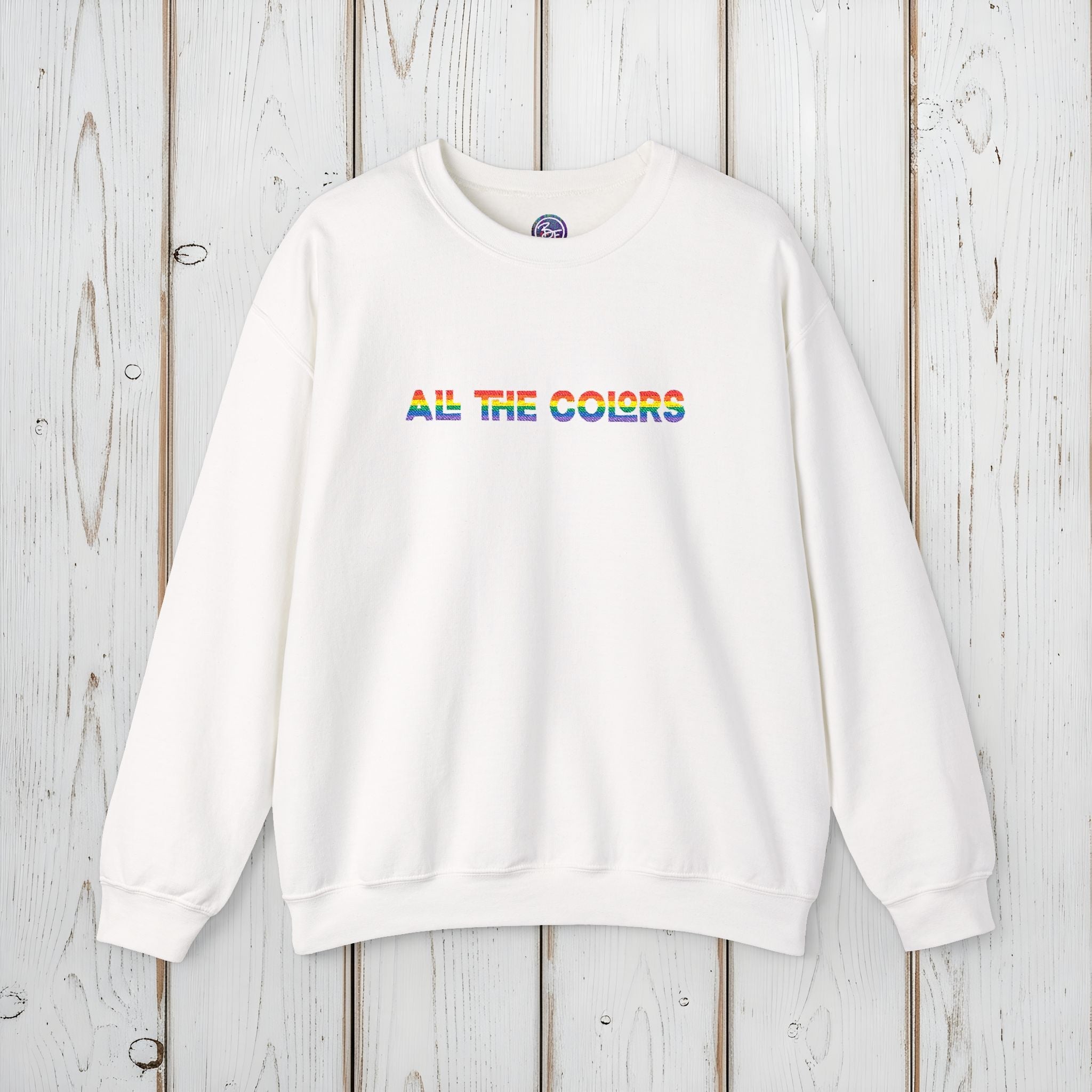 Bespattered Facade "All the Colors" Rainbow Embroidered Crewneck Sweatshirt