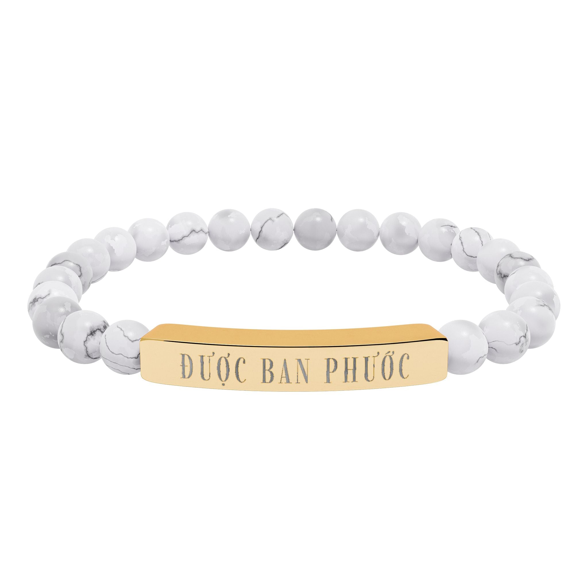 Được ban phước Vietnamese Blessing beaded bracelet, Good fortune Engraved Natural Stone Stretch Bar Bracelet