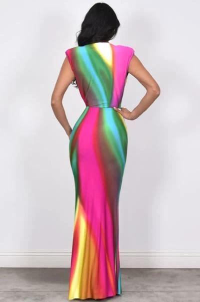 Multi Color Rainbow Swirl Print Dress by Social Butterfly Collection