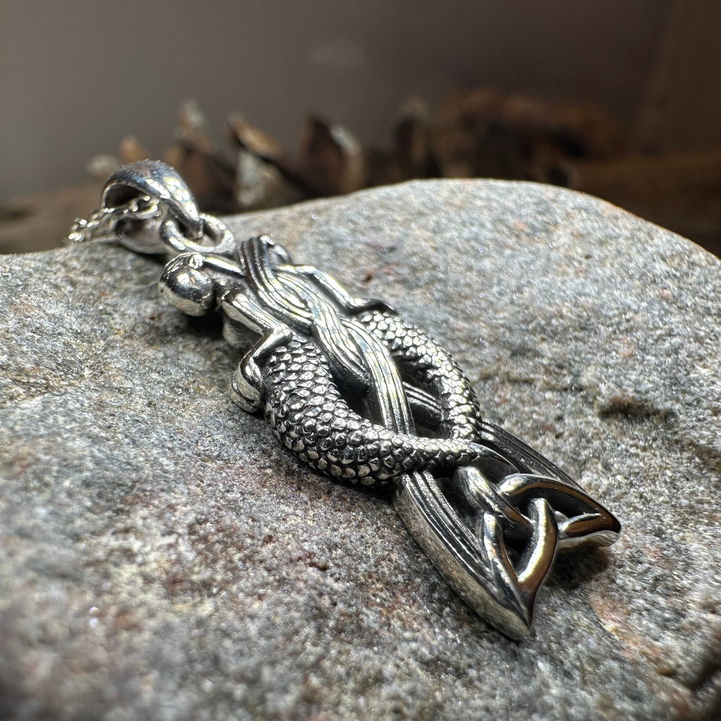 Celtic Mermaid Sisters Necklace in Sterling Silver