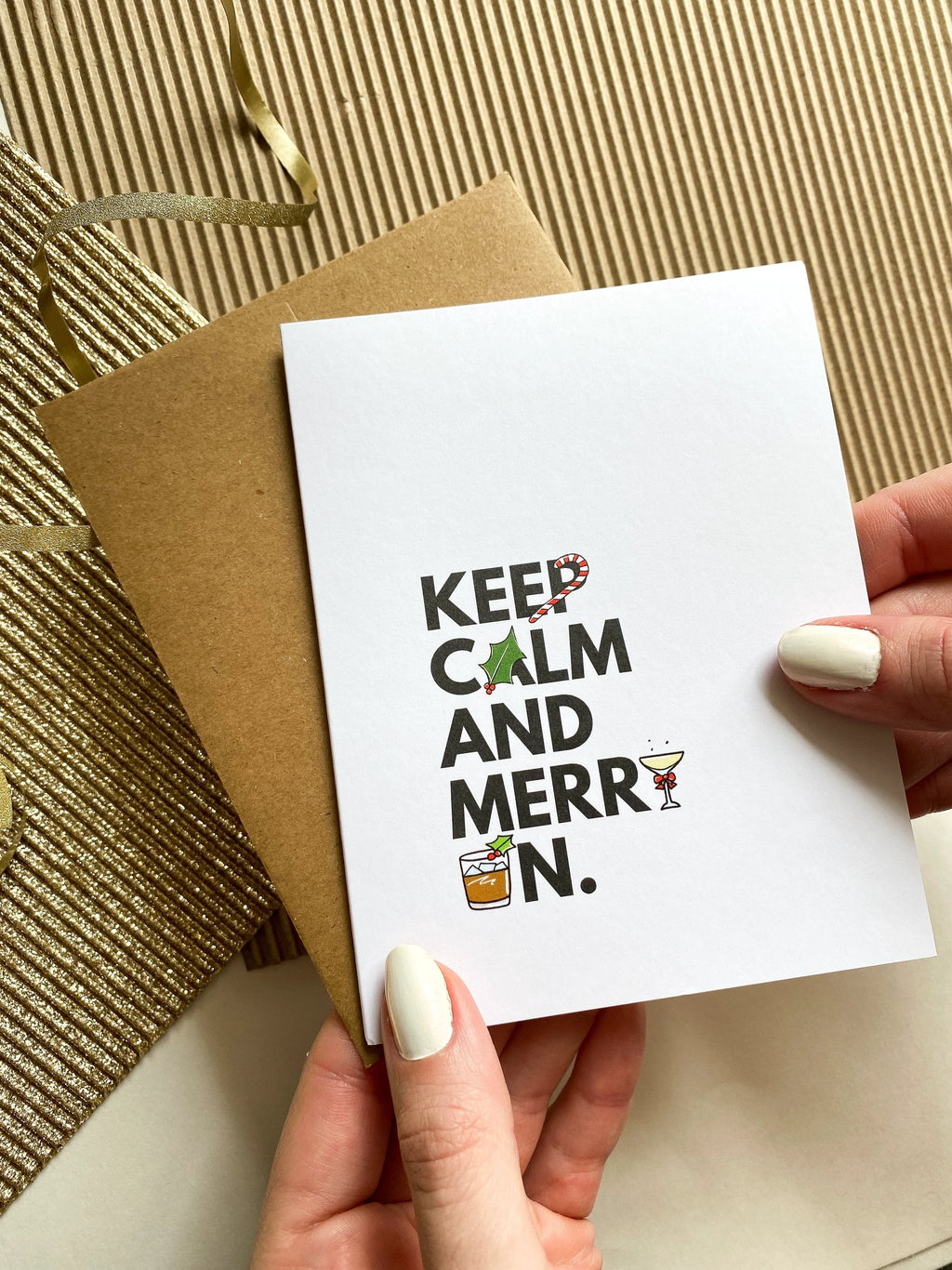 Keep Calm and Merry On Funny Christmas Card Cute Christmas Cards by Five Dot Post