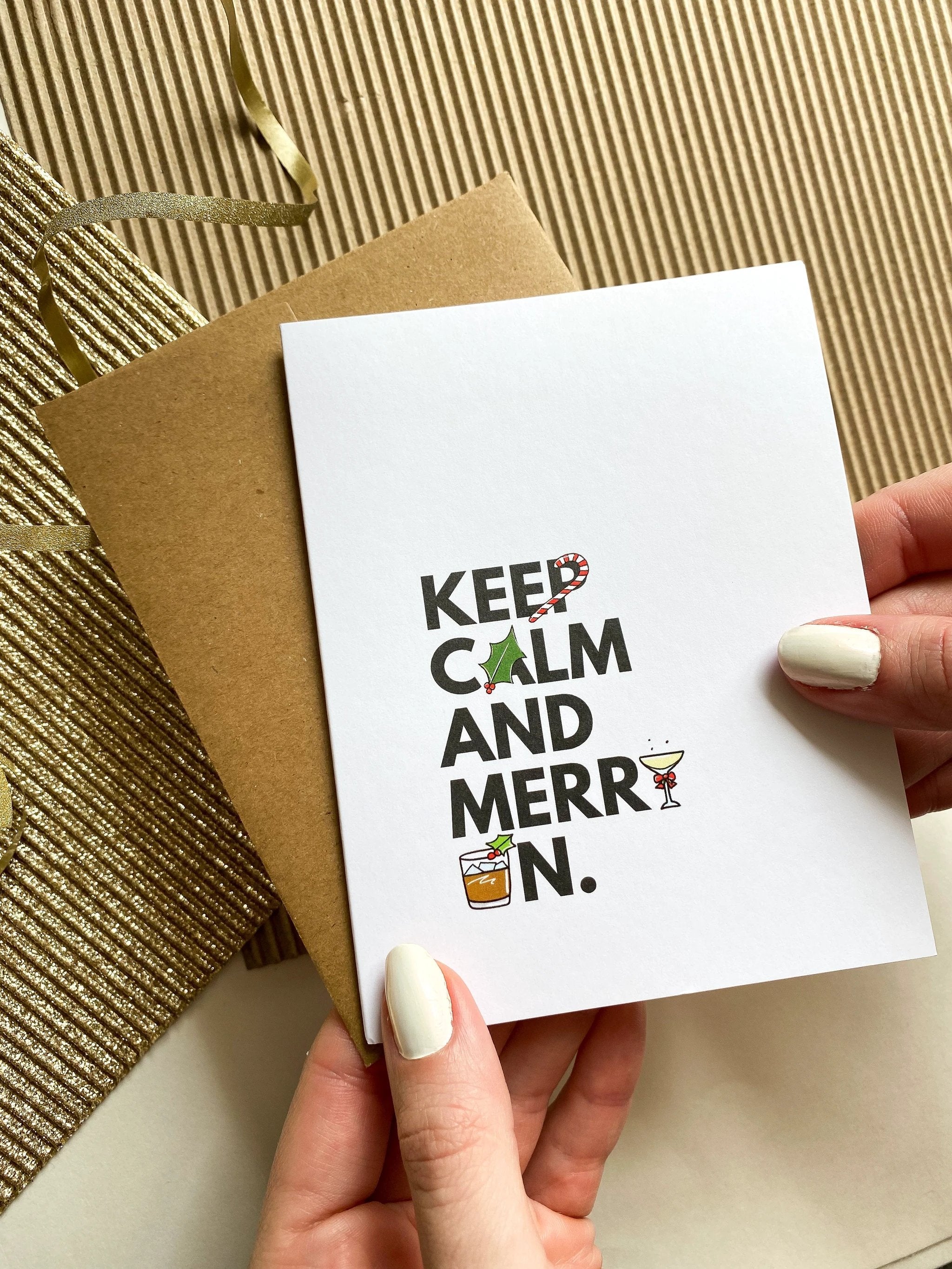 Keep Calm and Merry On Funny Christmas Card Cute Christmas Cards by Five Dot Post