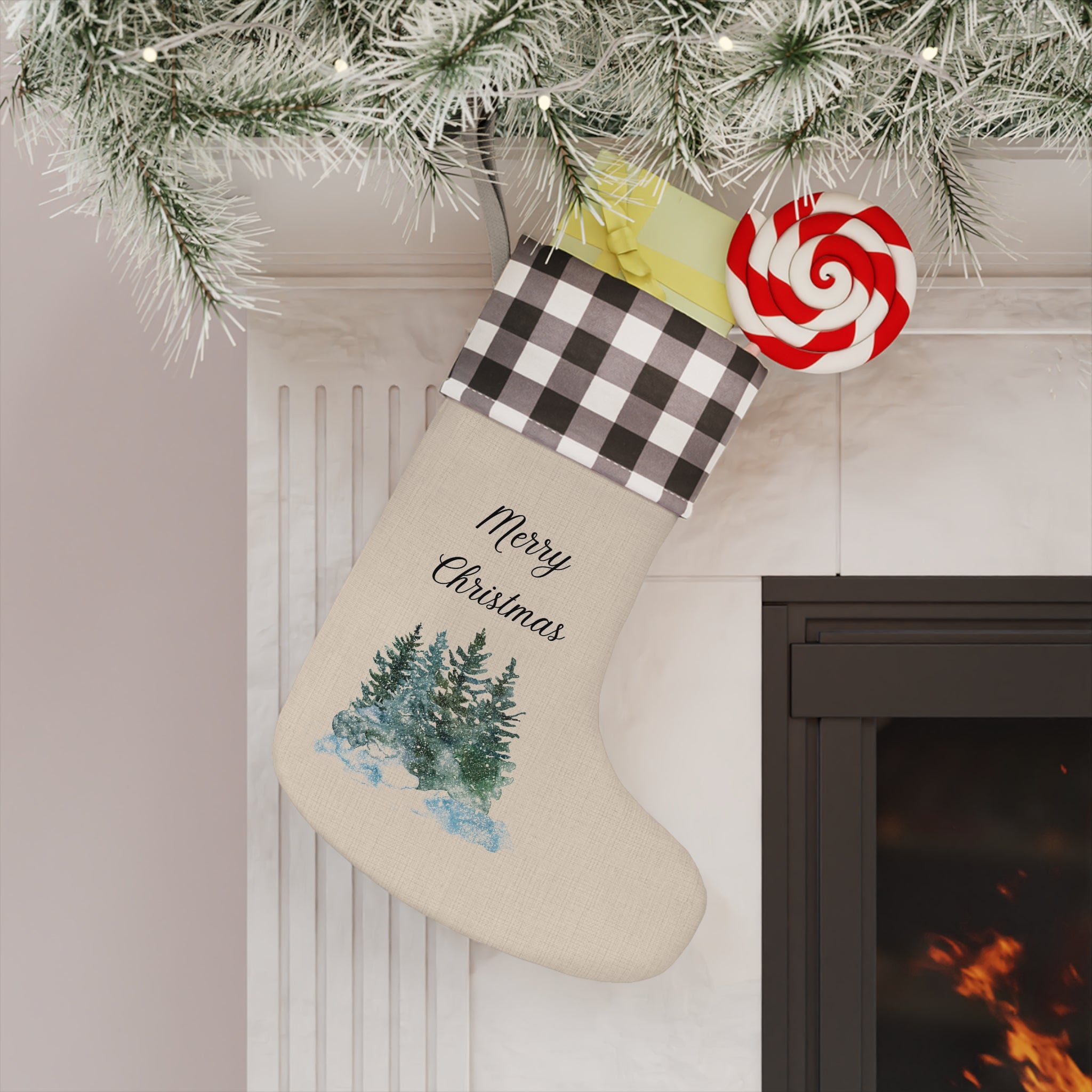Merry Christmas plaid stocking
