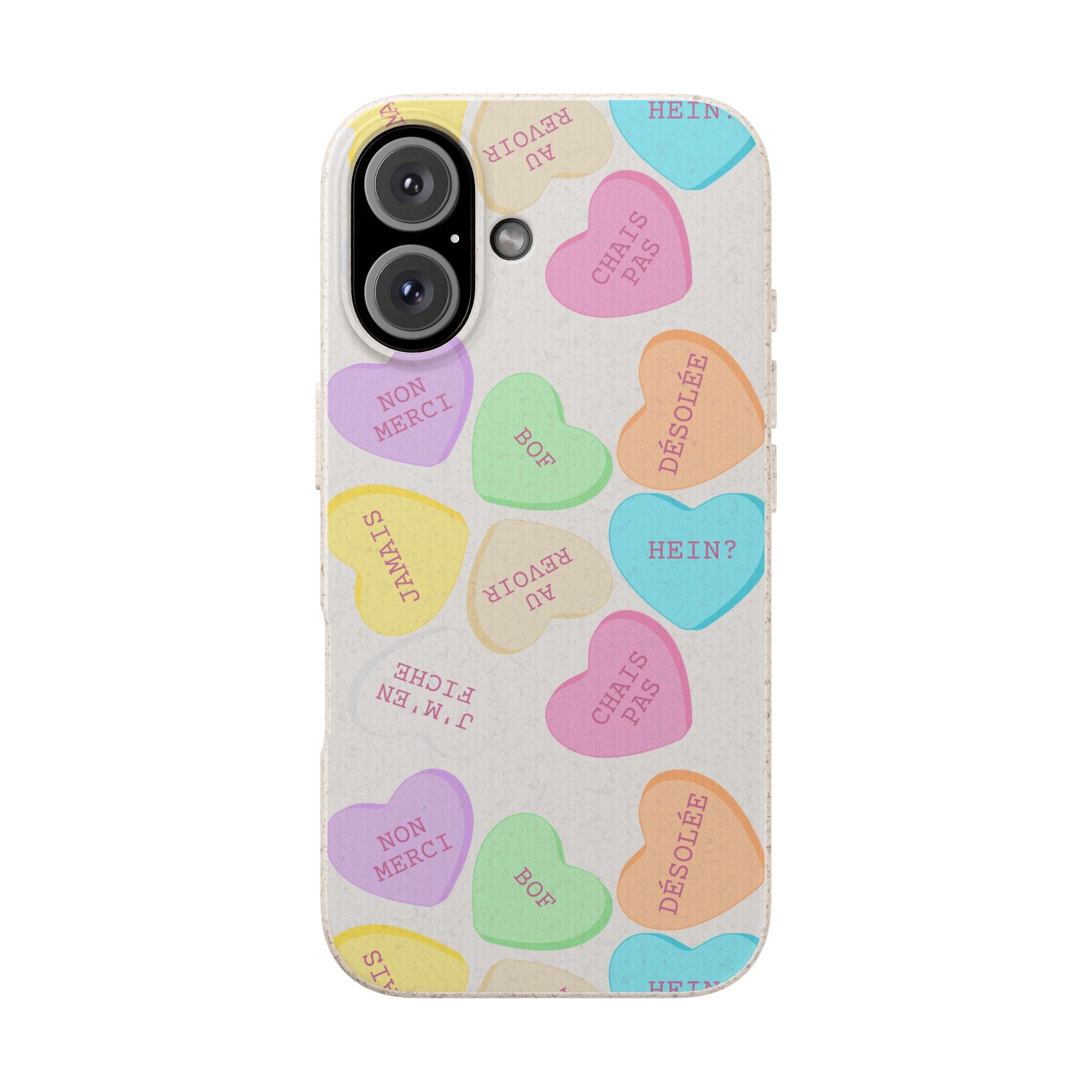 French Pastel Conversation Heart Biodegradable Phone Case (Eco-Friendly)