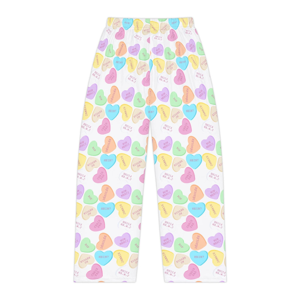 Sassy French Candy Heart Pajama Pants, Pastel Conversation Hearts Print Sleepwear by Printify