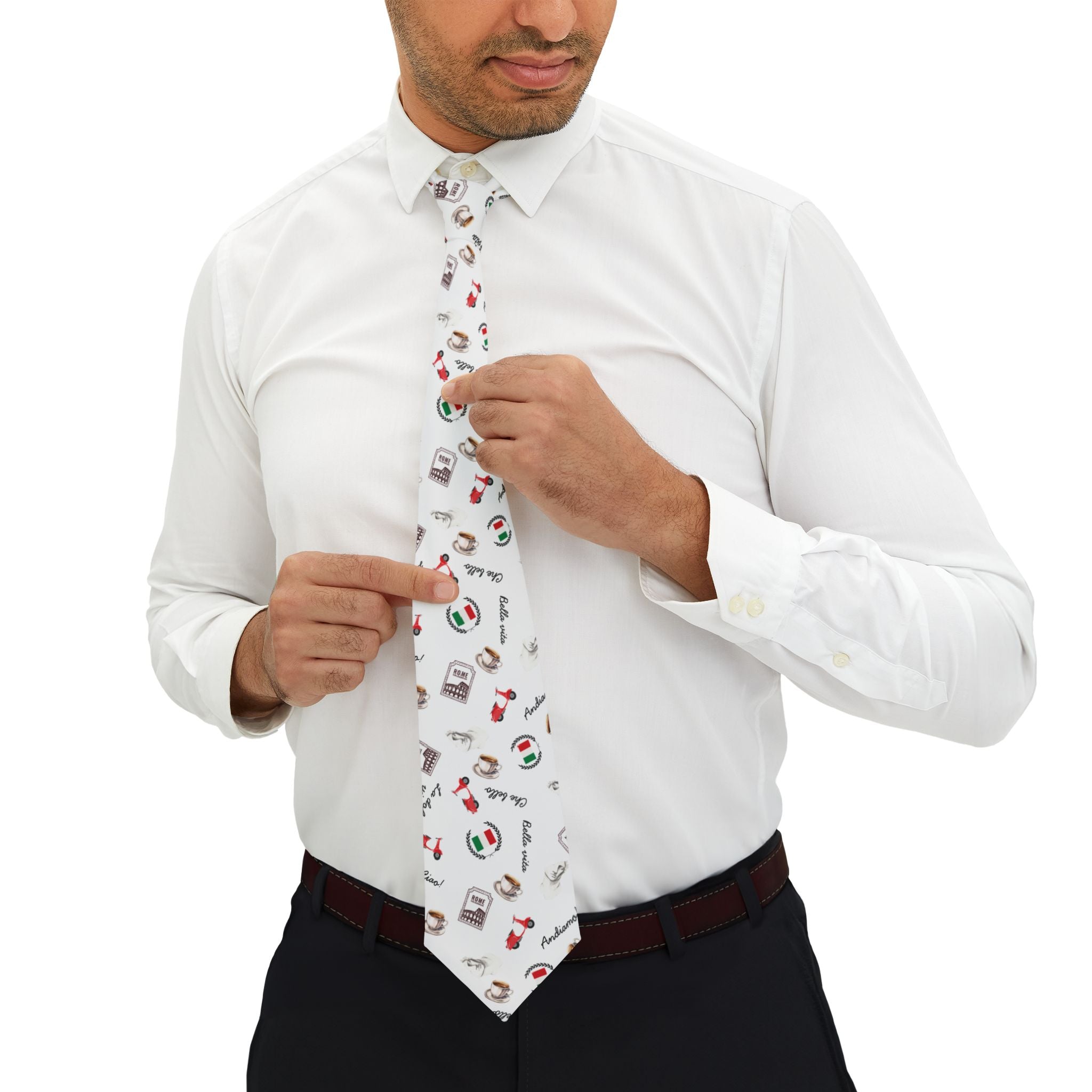 Italian Icons Necktie, Italian Flag, stamp, electric scooter, espresso Pattern Tie for gifting