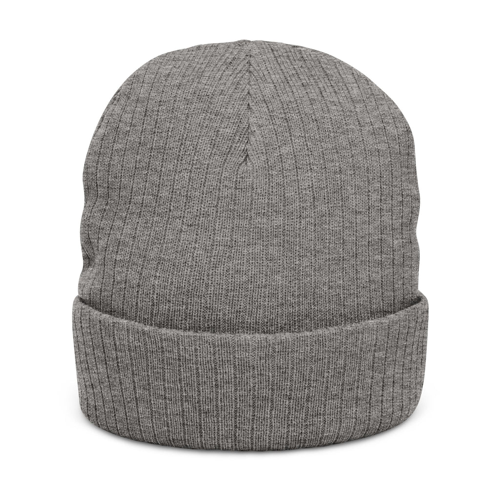 Nein Embroidered Ribbed Beanie — Cozy Black Knit Winter Hat
