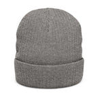 Nein Embroidered Ribbed Beanie — Cozy Black Knit Winter Hat