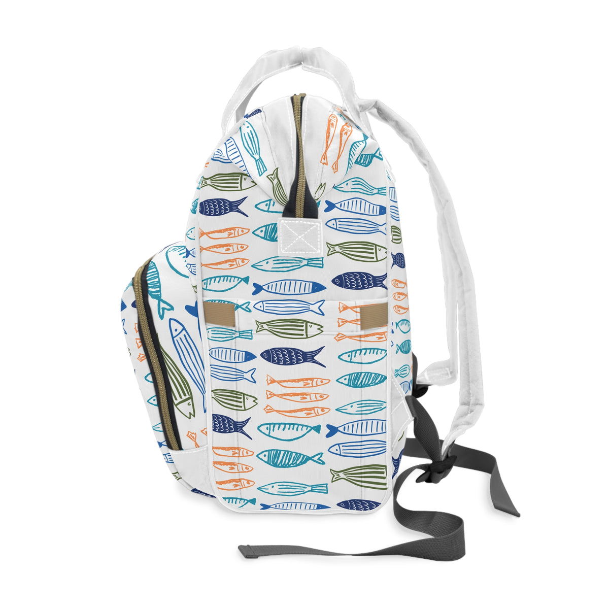 Fishy Sardines Diaper Backpack, Multifunctional Baby Bag with Insulated Bottle Pockets