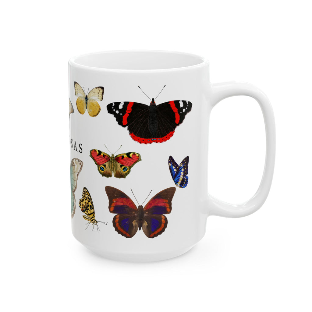 Mariposas Butterfly Ceramic Mug, Vintage style spanish 11oz & 15oz Coffee Cup