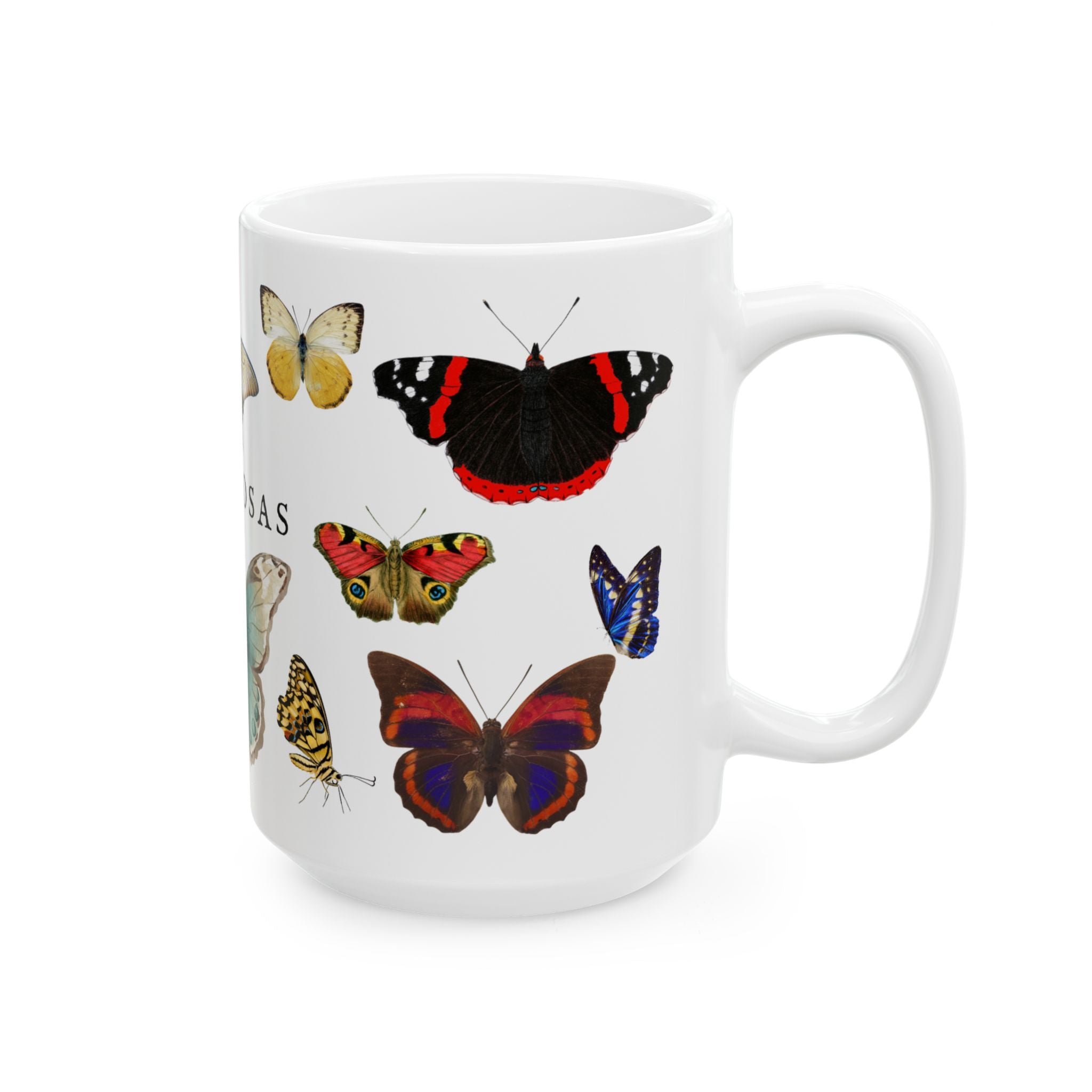 Mariposas Butterfly Ceramic Mug, Vintage style spanish 11oz & 15oz Coffee Cup