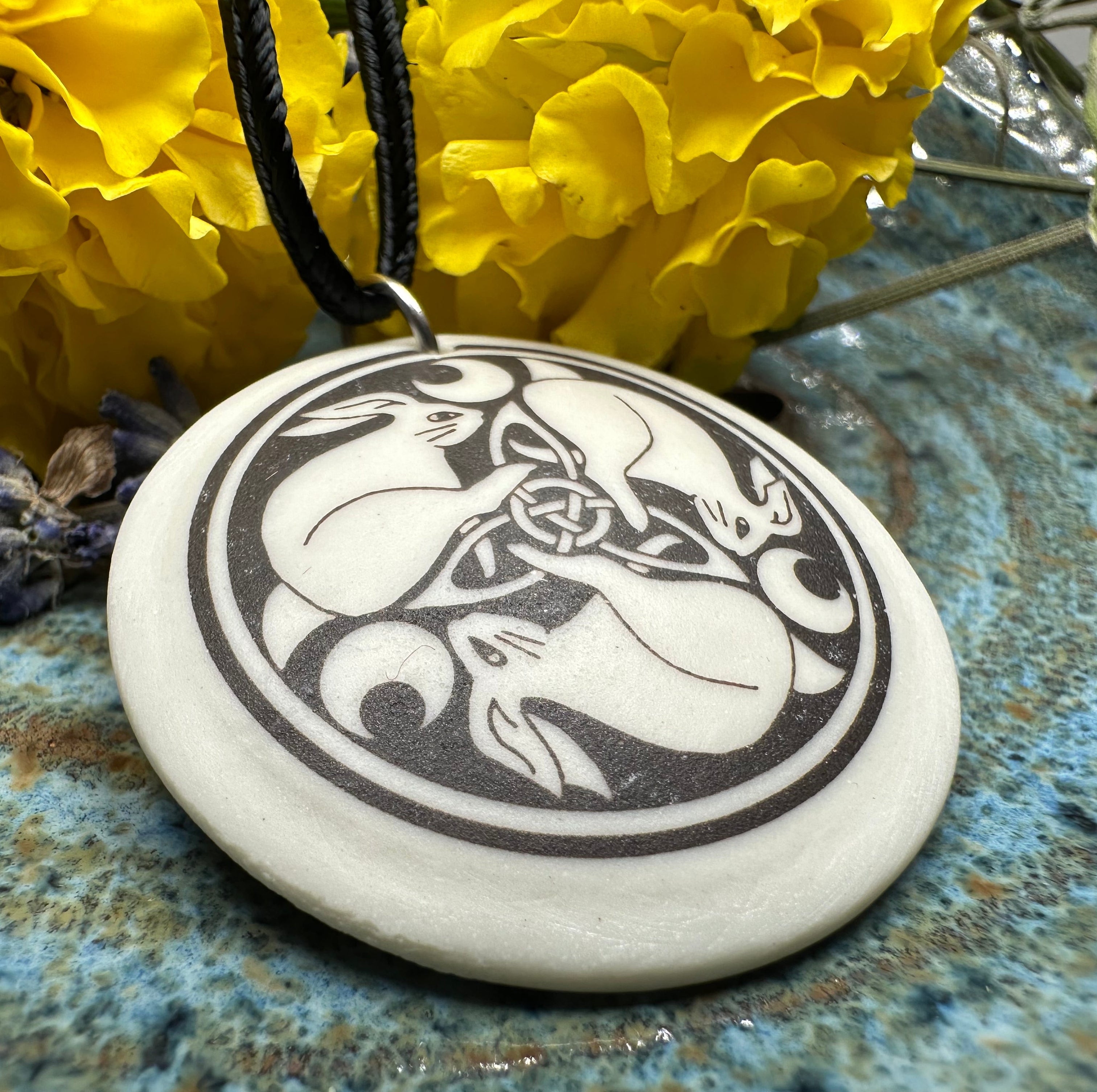 Artisan Celtic Leaping Hares Necklace - Handmade in the U.S.A.