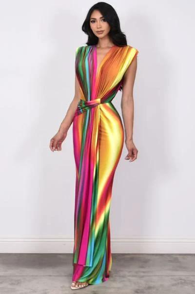 Multi Color Rainbow Swirl Print Dress by Social Butterfly Collection