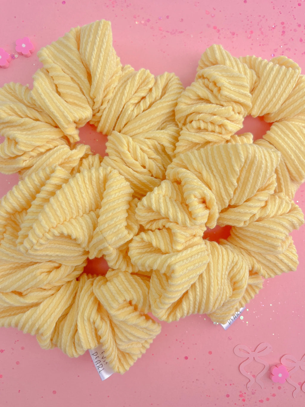 Butter Yellow Ribbed Scrunchy by Evie Pearl Handmade