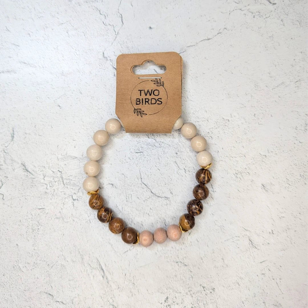 Gemstone Diffuser Bracelet - Oak Jasper + Riverstone + Rosewood by Two Birds Eco Shop