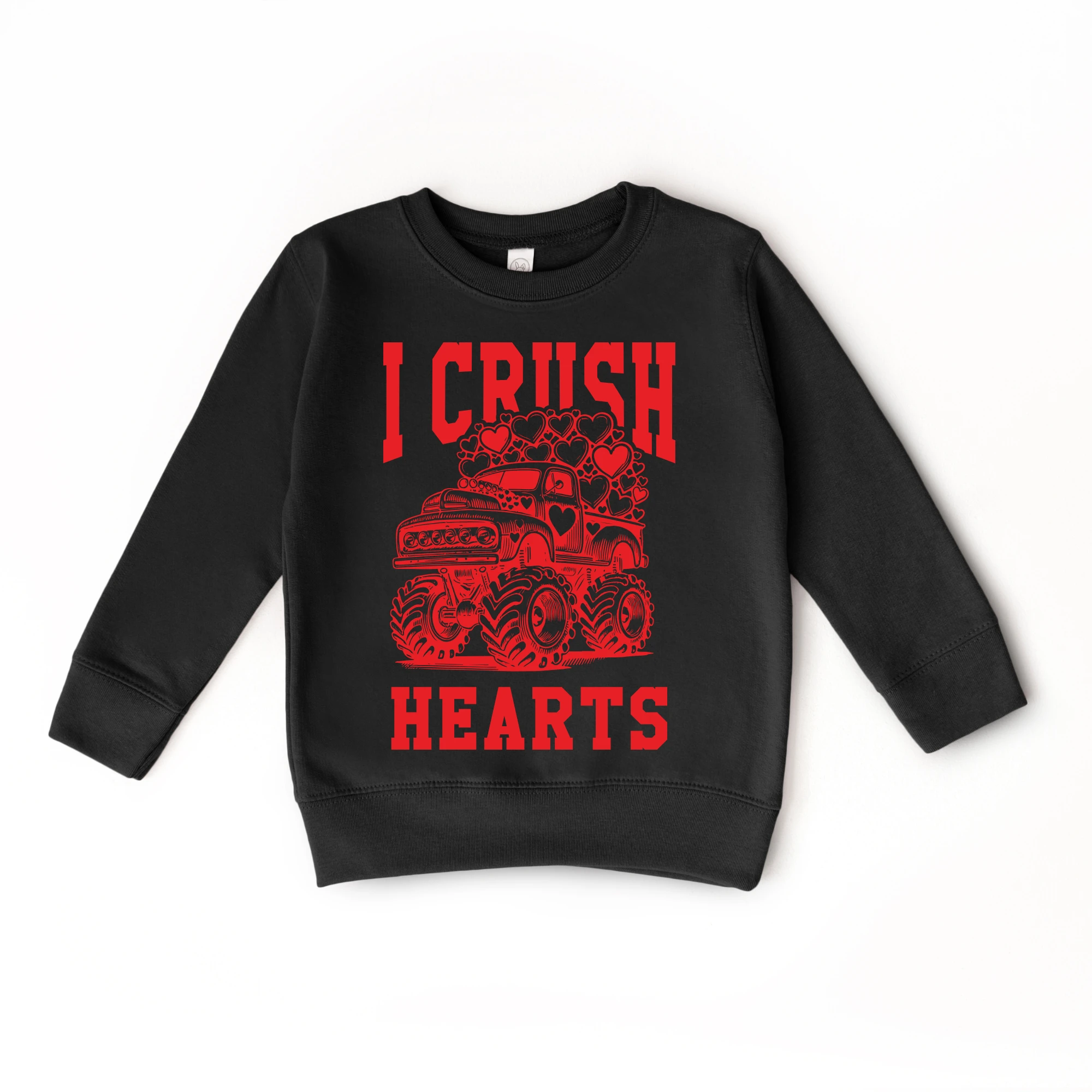 I Crush Hearts Monster Truck toddler and youth Sweater, Valentine's Day collection by Benny and Ray Apparel