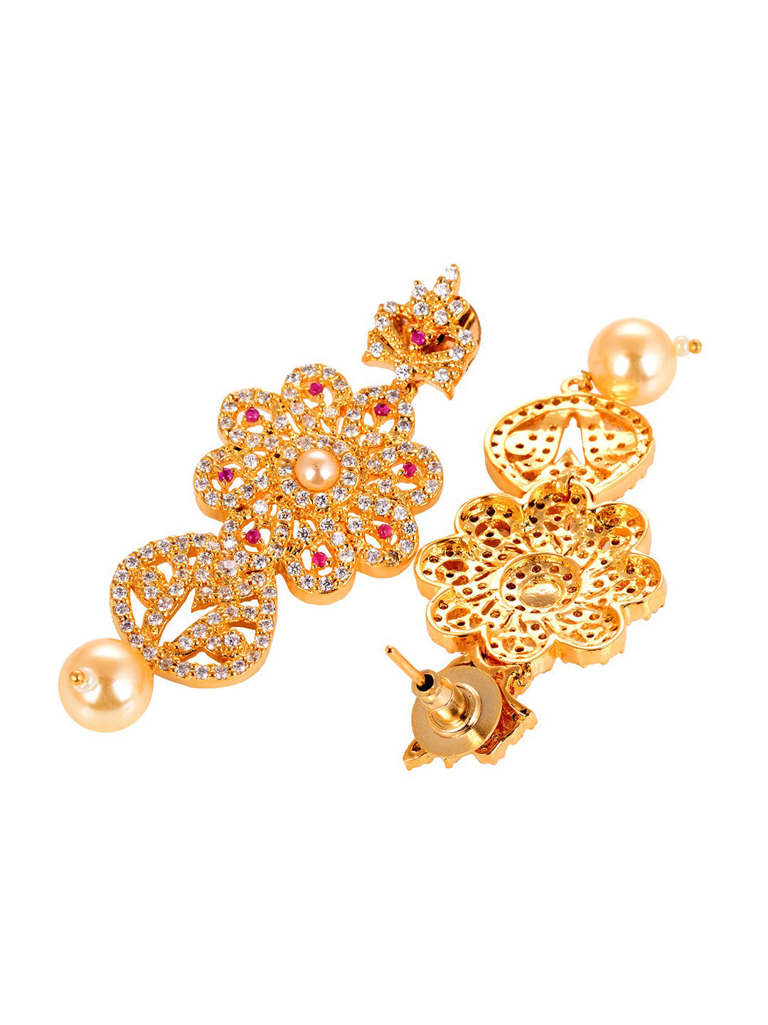 Saraf RS Jewellery Gold-Polished White & Pink American Diamond Studded & Beaded Handcrafted Set