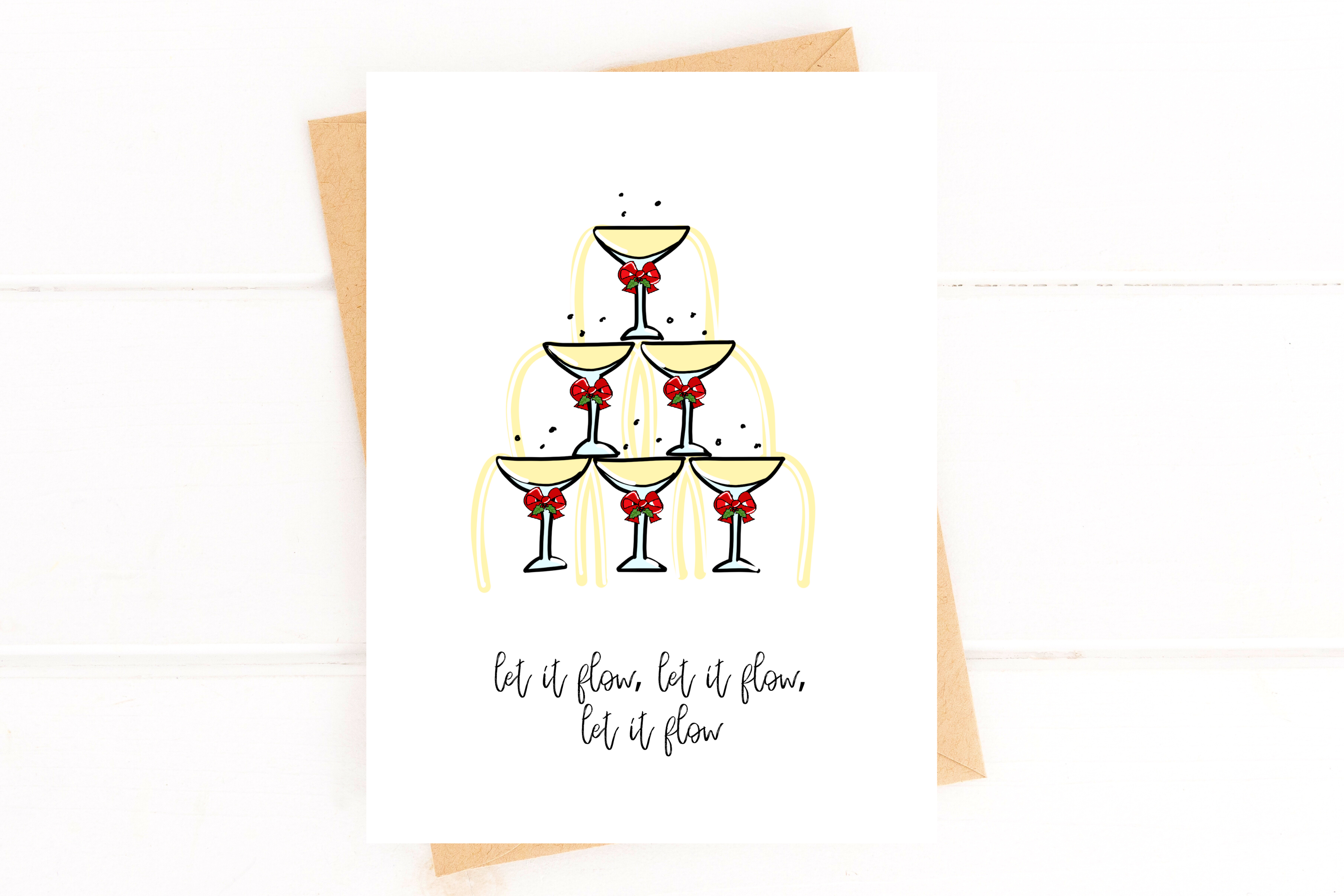Champagne Holiday Card Set, Let it Snow, Simple Modern Holiday Card by Five Dot Post