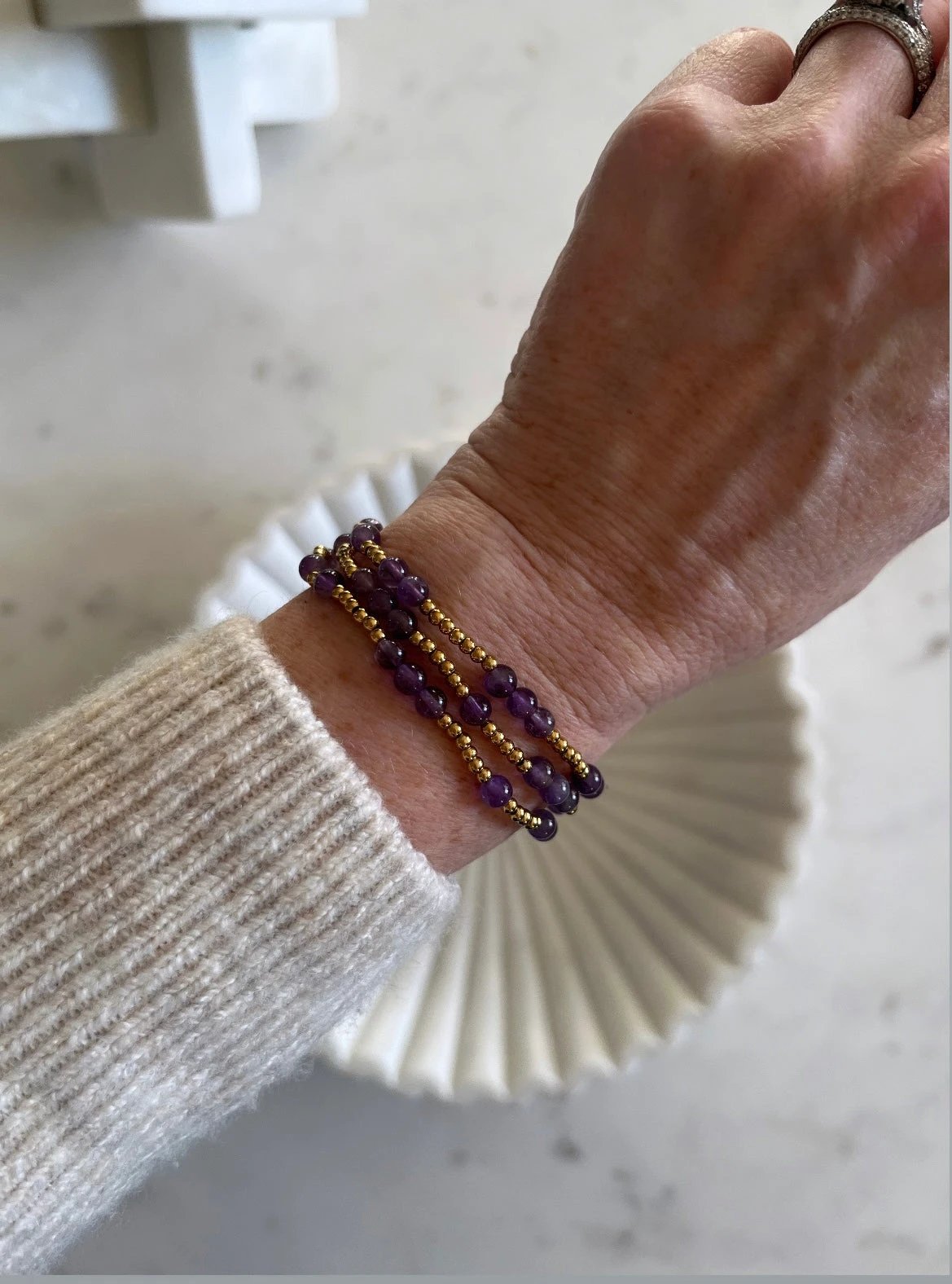 Gold Beaded Kyla Crystal Waterproof Non-Tarnish Bracelets by Curated By Suarez