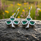 Sparkle Emerald Irish Shamrock Earrings in Sterling Silver