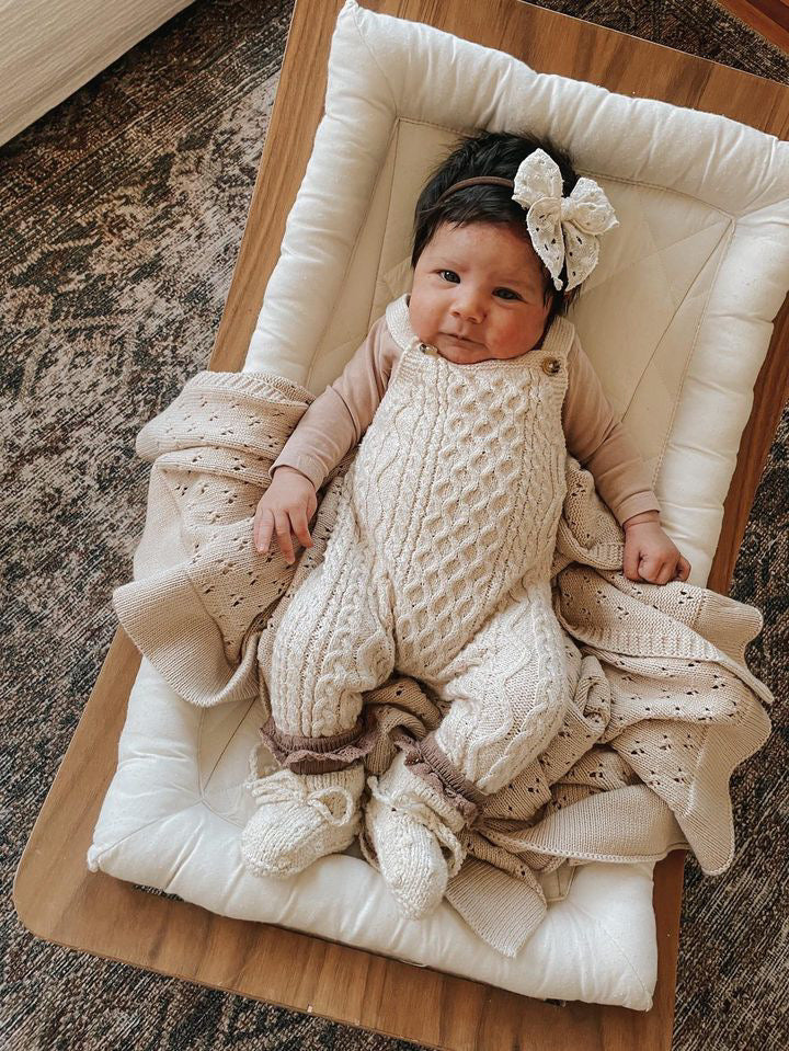 Toffee Pointelle Knit Blanket