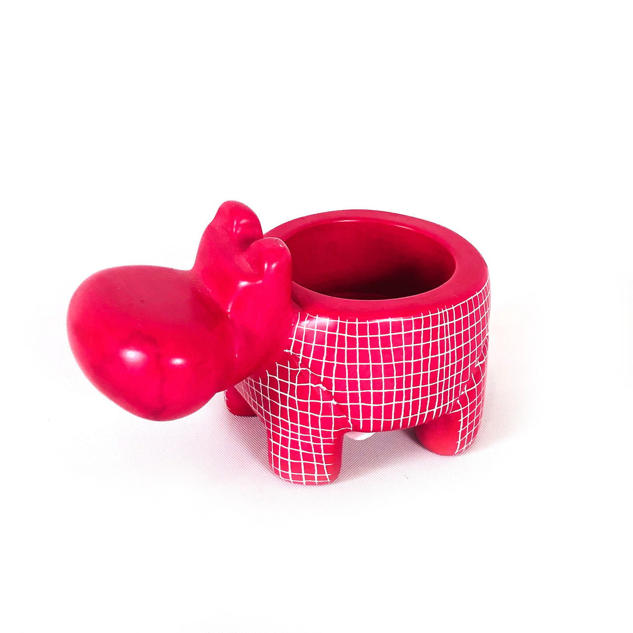 Raspberry Pink Hippo Tealight Holder- Soapstone