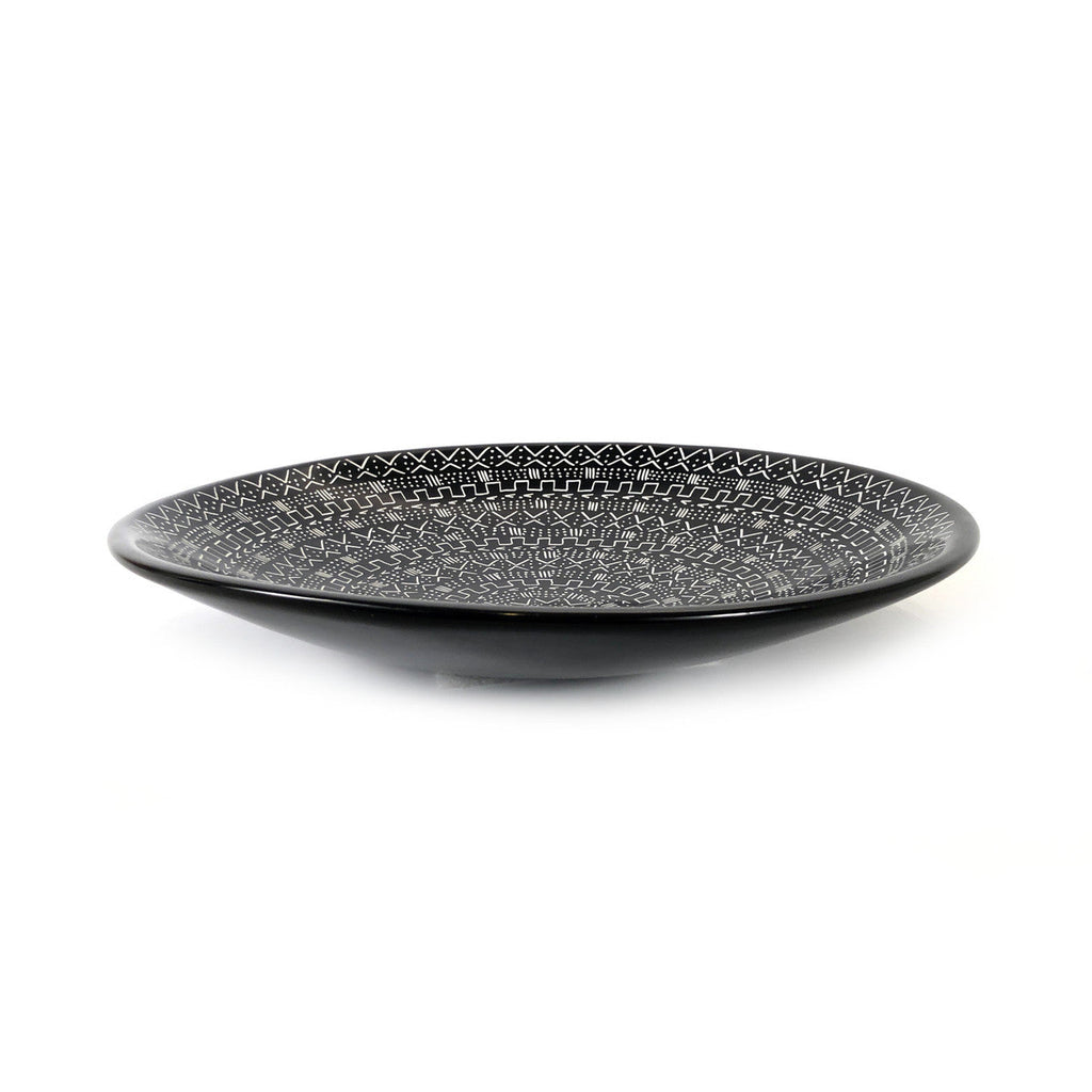 Mud Cloth Black Platter - 12"