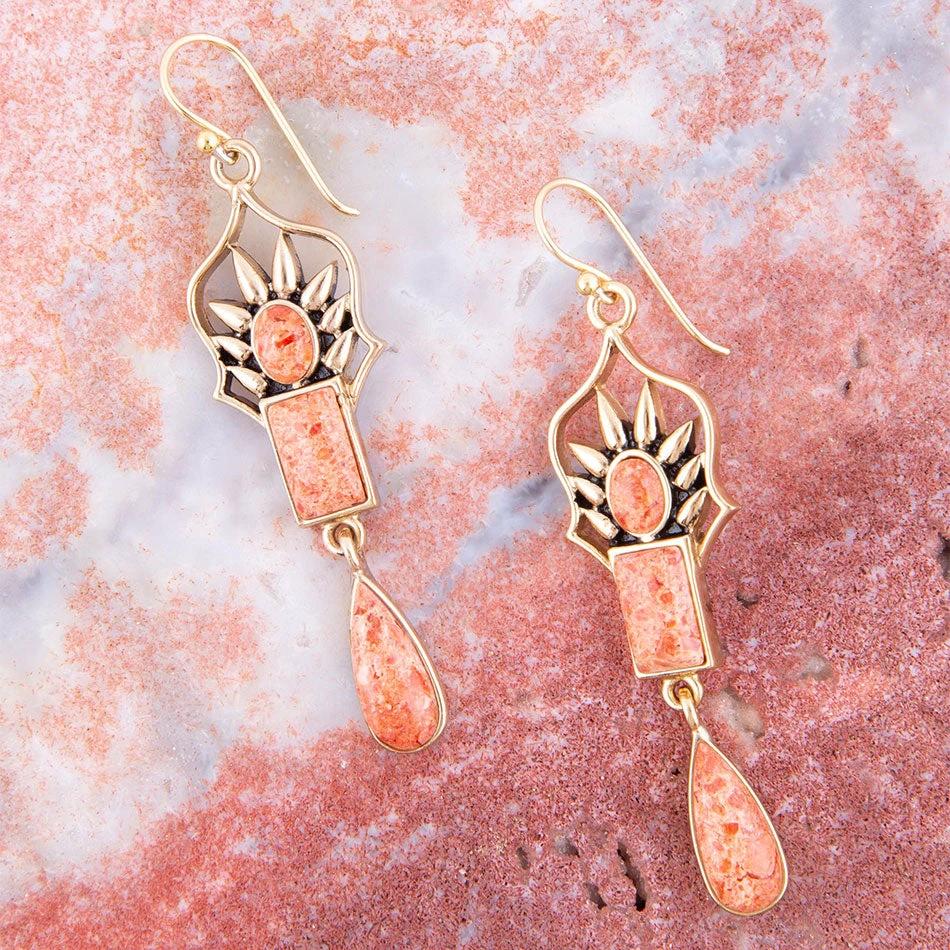 Albie Orange Sponge Coral and Golden Drop Earrings by Barse Jewelry