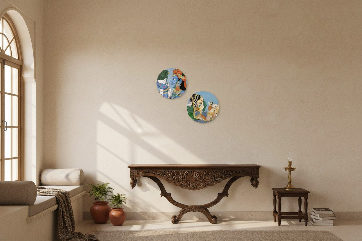 Set of 2 - Round Shape MDF Wall Hanging Decor