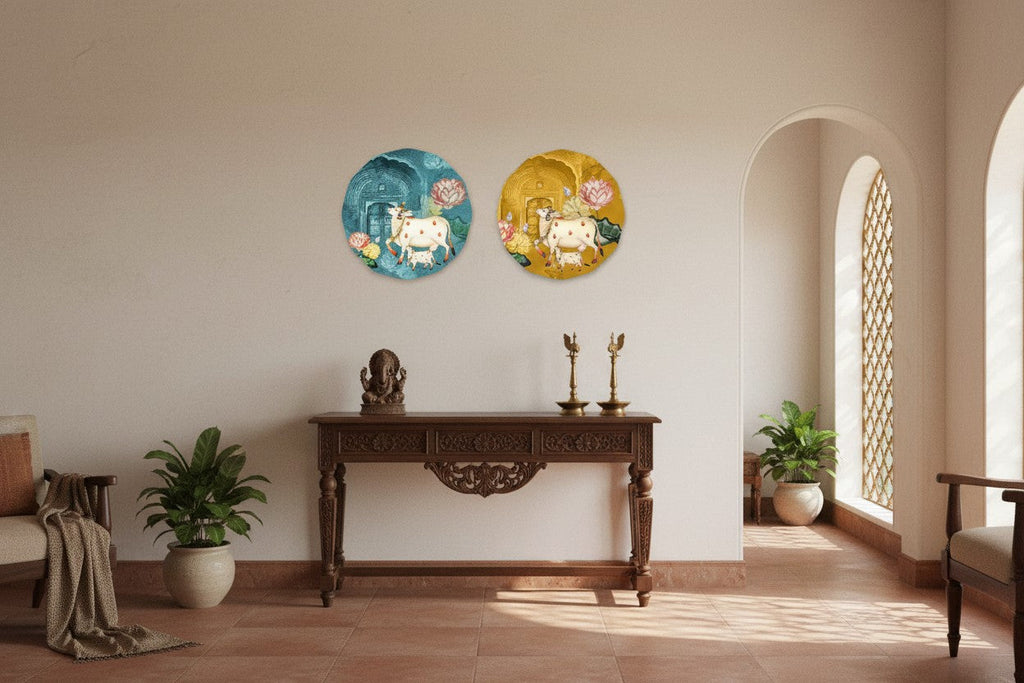 Set of 2 - Round Shape MDF Wall Hanging Decor