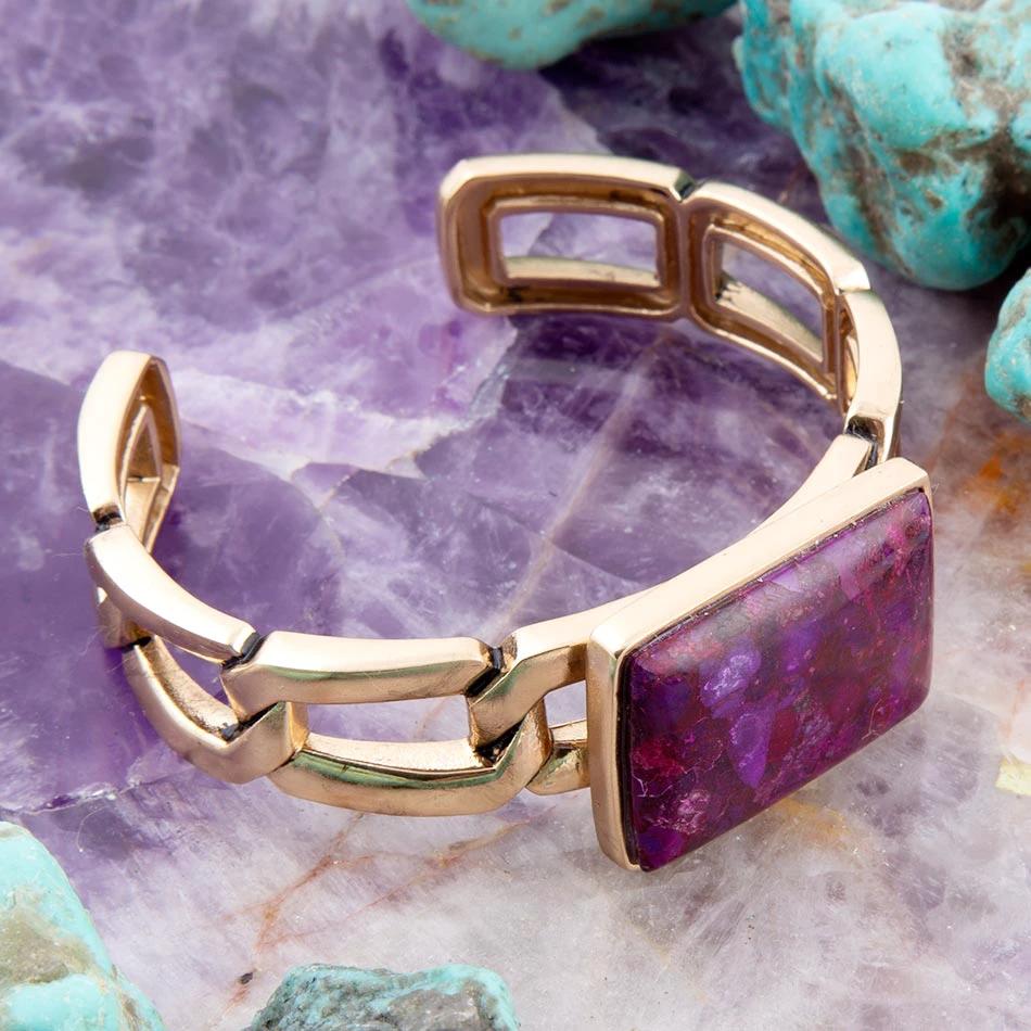 Purple Turquoise Golden Cuff Bracelet by Barse Jewelry