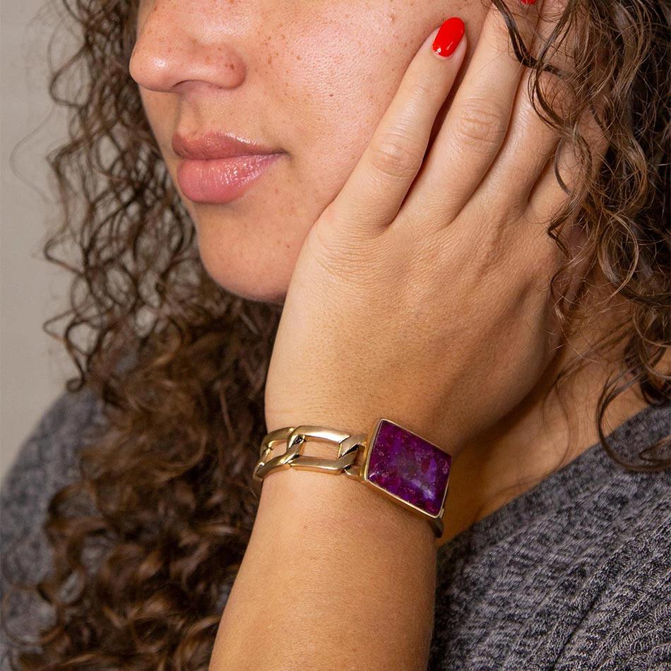 Purple Turquoise Golden Cuff Bracelet by Barse Jewelry
