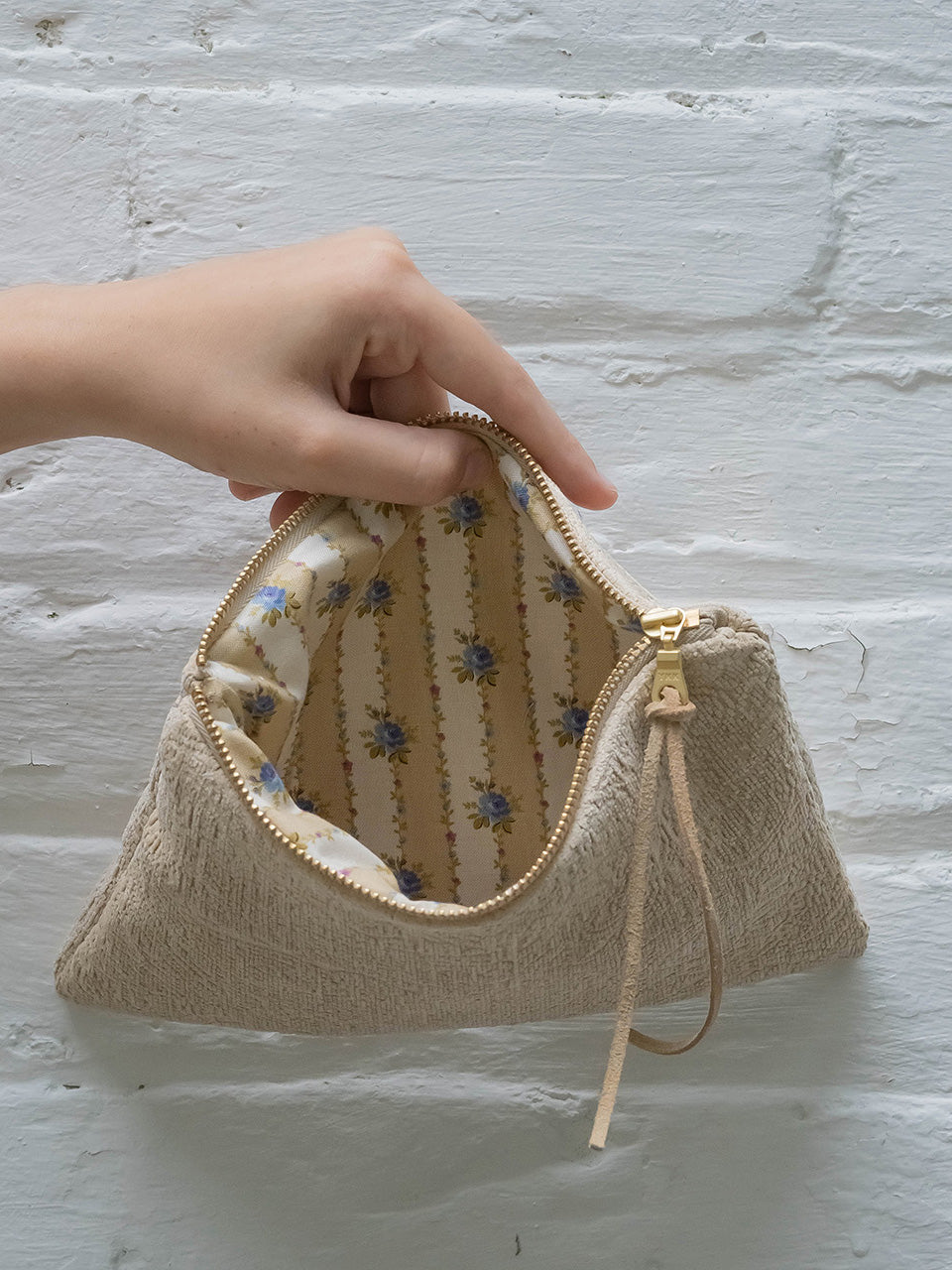 French Cream Chenille Wristlet Purse