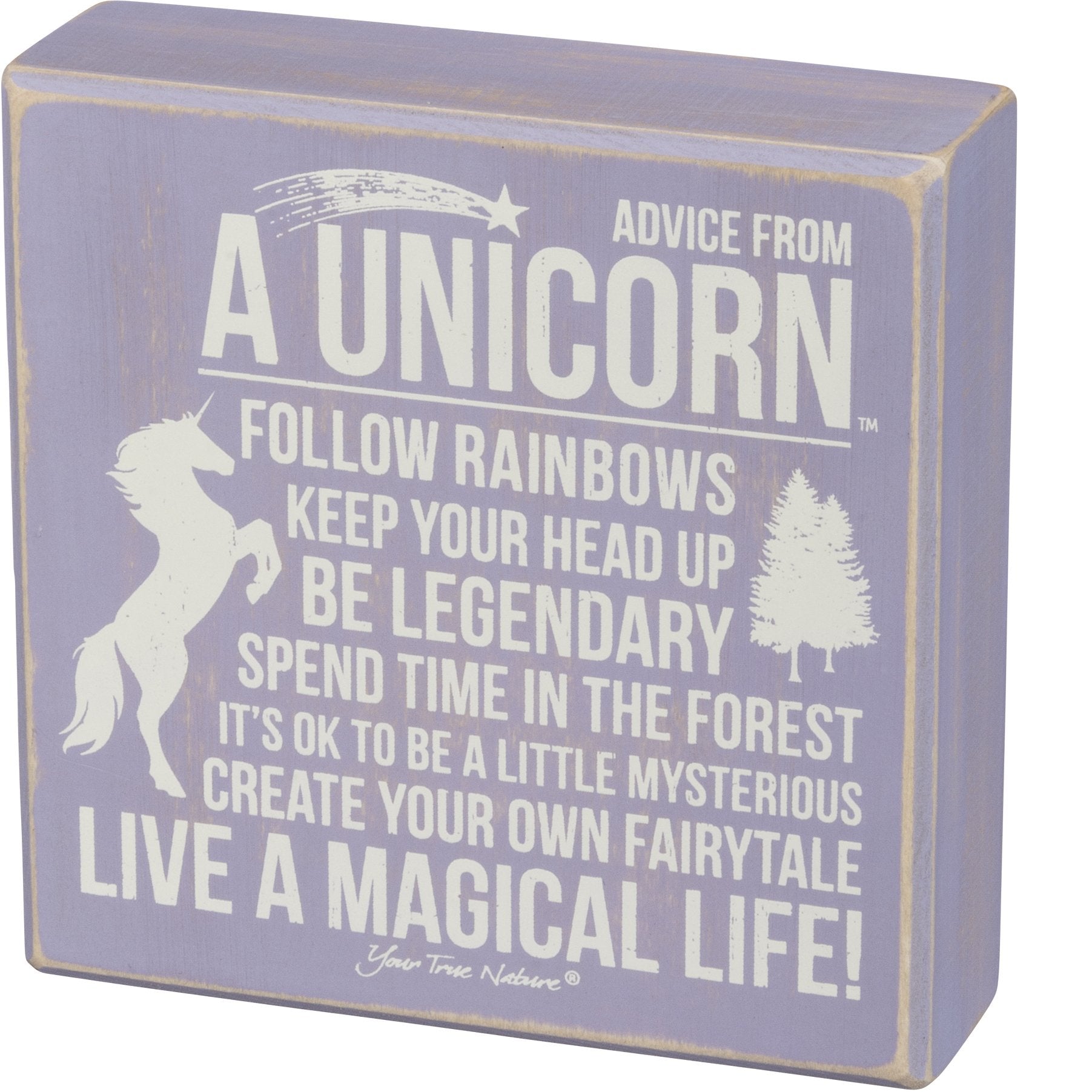 Advice From Unicorn Wooden Box Sign | Purple with White Lettering 6" x 6"