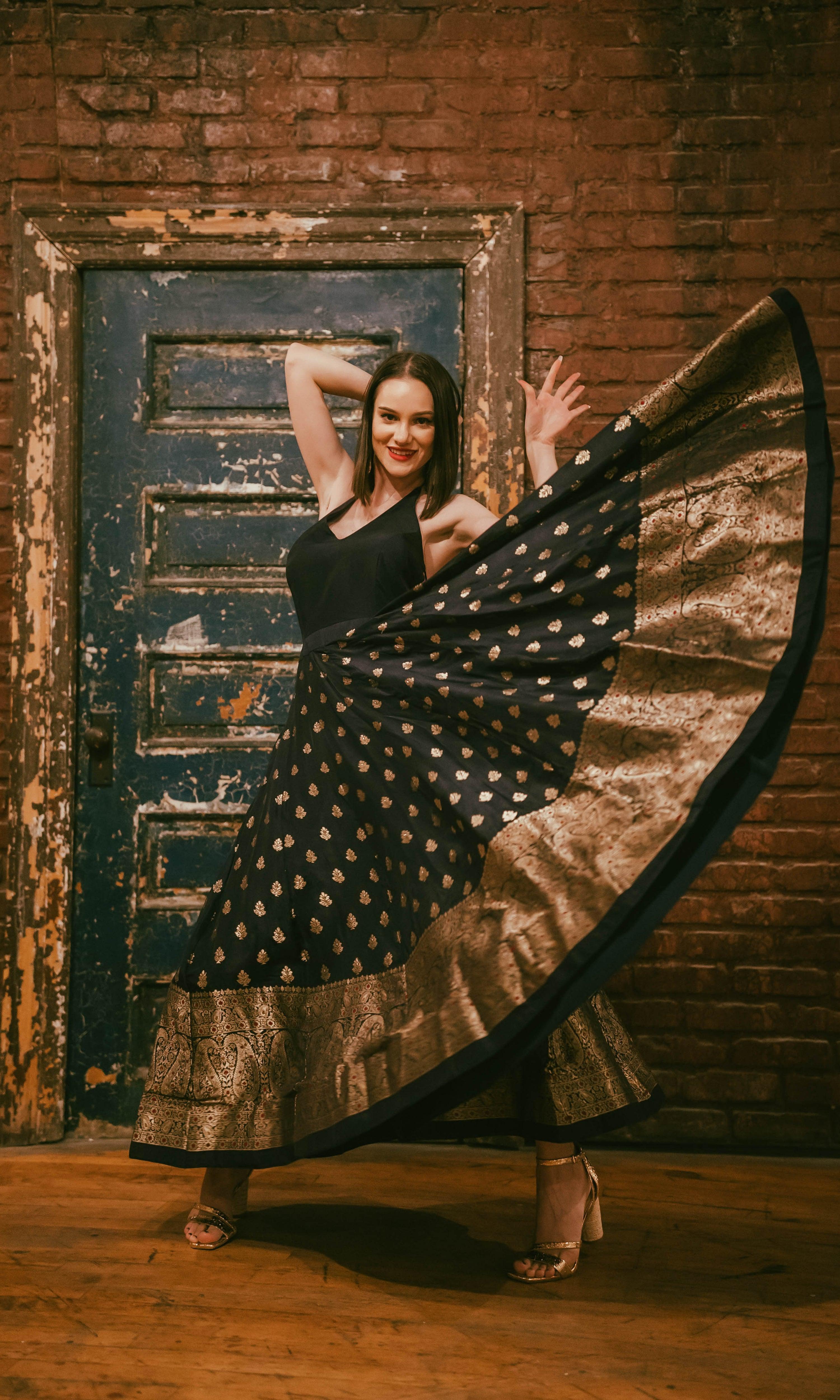 Alastair Blue and Gold Gown with Banarasi Border