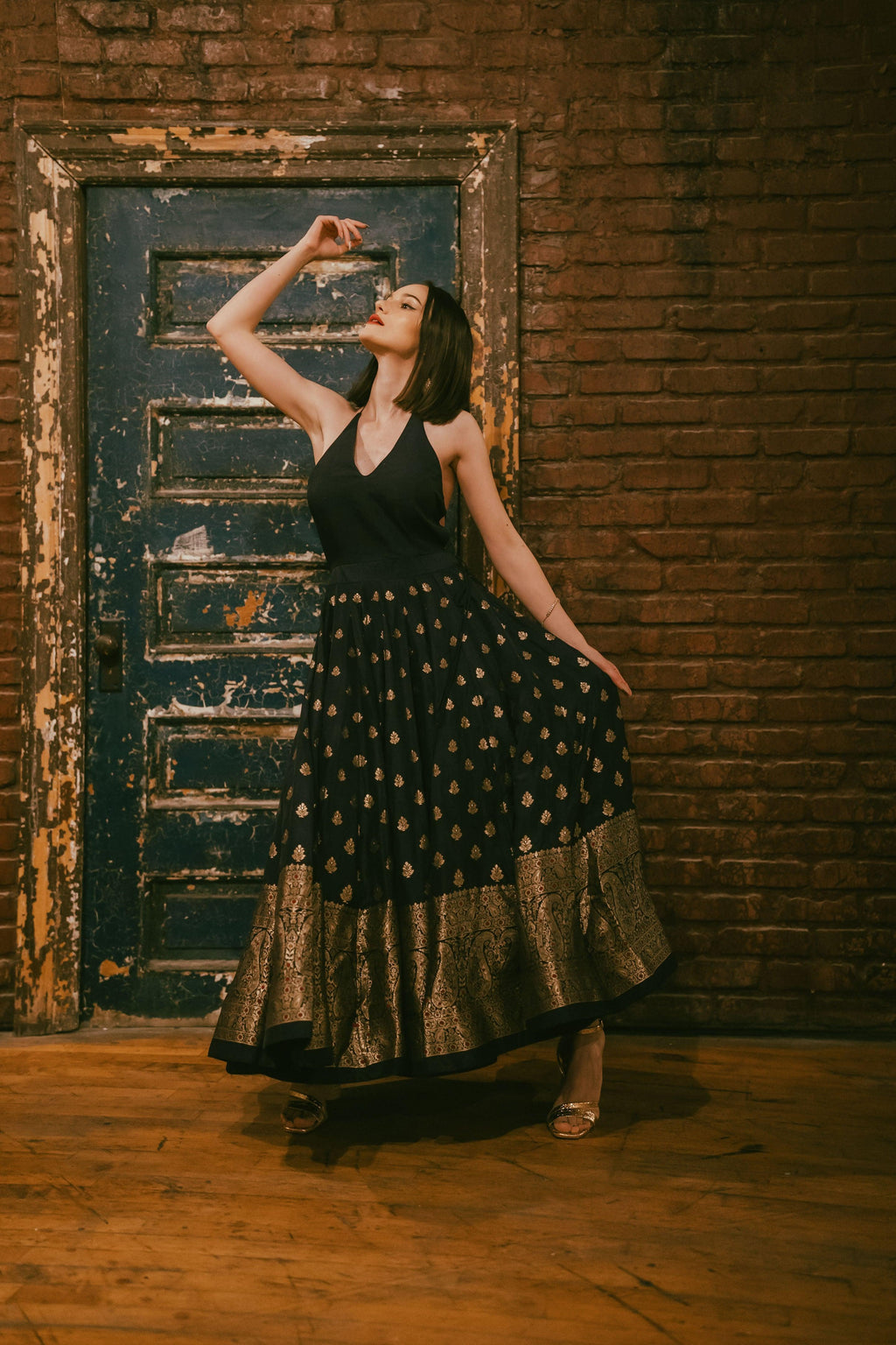 Alastair Blue and Gold Gown with Banarasi Border