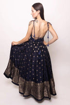 Alastair Blue and Gold Gown with Banarasi Border by Raas
