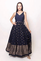 Alastair Blue and Gold Gown with Banarasi Border by Raas