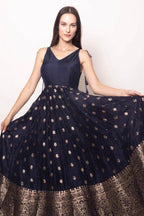 Alastair Blue and Gold Gown with Banarasi Border by Raas